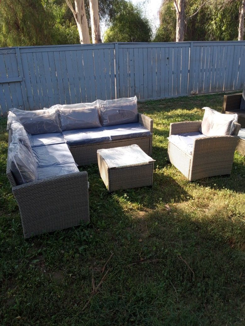 Club Chair Patio Set Patio Furniture Blue Gray Cushions Outdoor Patio Furniture Set Brand New