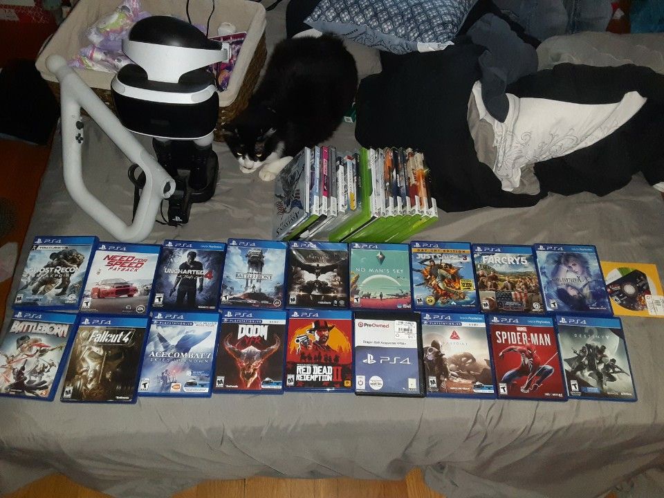 Full VR Headset for PS4, Gun, Wand Controllers + 19 Games. (PS4 and XBOX 360) - Great Condition!