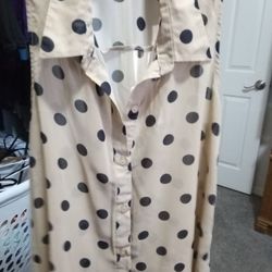 Beige Black Polka Dot Summer Blouse