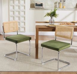 Hand woven Cane Rattan Upholstered Cantilever Dining Chairs with Steel Frame