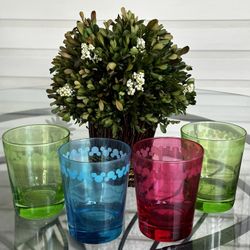 Vintage Etched Disney Mickey Mouse Ear's Colorful Glass Tumbler set of 4 RARE.