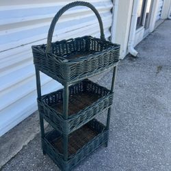 Forest Green Wicker Rattan 3 Tier Storage Basket! Good condition! 17x11x41in 