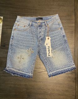 Purple Brand blue denim shorts with cross design