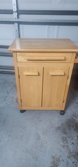 Wood Rolling Kitchen Cart with Cabinet