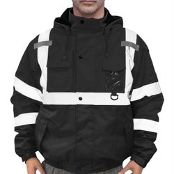 FATONE XXL Men's Reflective Jacket High Visibility Class 3, Construction Safety Jacket Waterproof with Pockets
