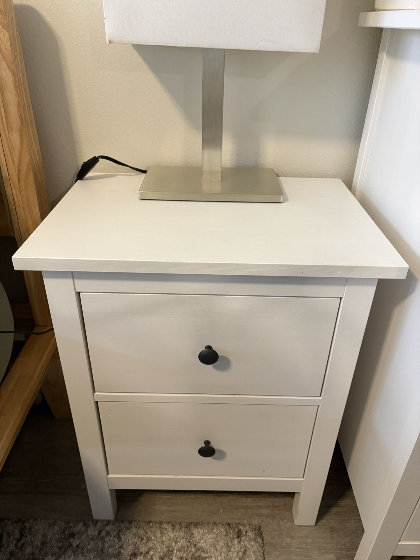 White HEMNES 2-Drawer Side Table (two for $180 or one for $100)
