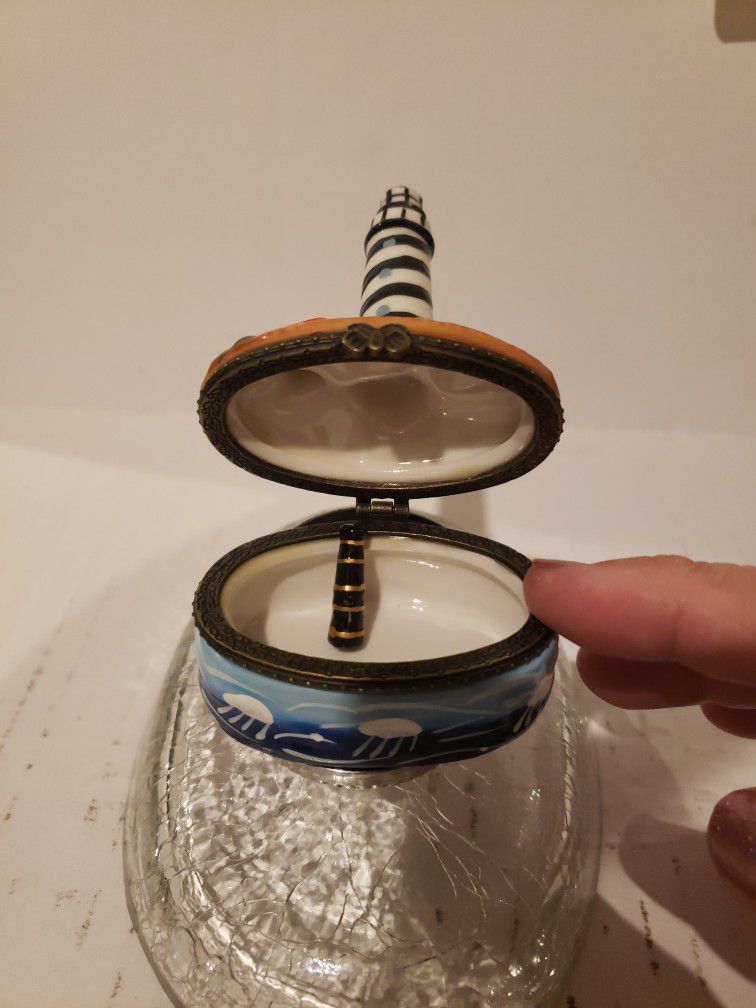 Lighthouse Porcelain Hinged Trinket Box Binoculars Inside 2.5"×3.5" F5