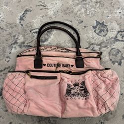 RARE Juicy Couture Baby Large Diaper Bag Pink Velour Velvet Duffle Vintage