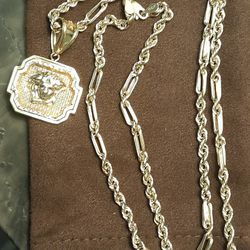 14kt Gold Designer Chain With 10kt Versace  Pendant