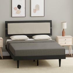 ‼️Queen Wood Bed with Taupe Cushion‼️