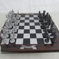 Spanish Vs Bolivians? Pewter Metal Chess Set-Complete


