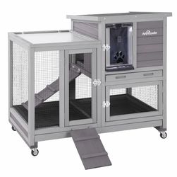 Indoor & Outdoor Rabbit Hutch AIR10 with Deep Trays and Wheels, 8.3 ft² - Rabbit Hutch
