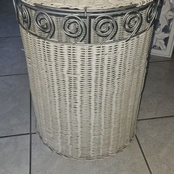 METAL AND WICKER BASKET /HAMPER