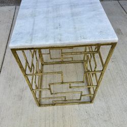 Pulaski Libra White Marble Top Side Table With Gold Finish Geometric Base