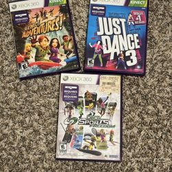 Xbox 360 game lot Kinect Adventures, Just Dance 3 & Deca Sports Freedom 