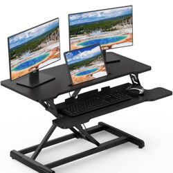 35'' Wide Standing desk Converter for Dual Monitor & Laptop w/Keyboard Tray,Sit to Stand Ergonomic Height Adjustable Riser Converter Computer Workstat