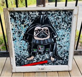Pug Darth Vader Hand-Painted Window Art