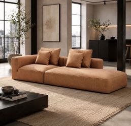 94.5" Brown Velvet Single Arm Chaise Lounge Sectional Sofa [NEW]  **Retails for $1369 <NO Assembly Req>