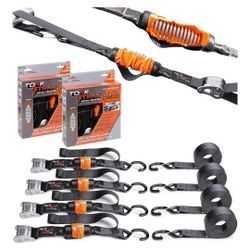 TorkStrap 14' x 1.5'' Self Tensioning Tie Down Straps [Patented] - Automatically Adapt to Load Shifts - 2,250LB Break Strength - Pull Alternative to R