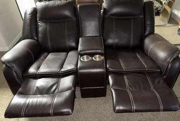 Dark Brown Leather Manual Reclining Loveseat with CupHolders