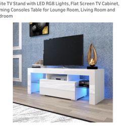 White TV Stand with LED RGB Lights