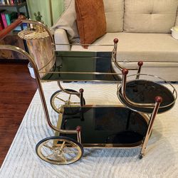 Rose Gold and Black Metal and Glass Bar Cart