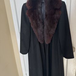 Fox Fur Ladies Wool Coat Size Petite S/M