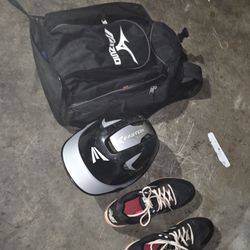 Baseball Helmet, Cleats, And Bag.  Used