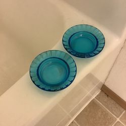 2 - Small Turquoise Blue Glass Ashtrays