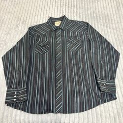 Wrangler Mens Western Long Sleeve Black Pearl Snaps Stripe Shirt 2XL 
