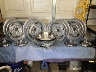 15x8 chevy rallys OEM 5x4.75 stamped AZ . PLEASE READ DESCRIPTION !