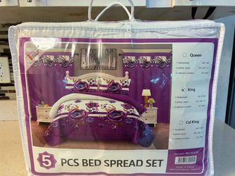 5-Piece King Bed Spread Set – Purple Floral