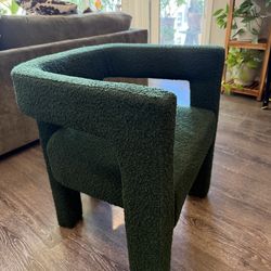 Boucle Upholstered Square Armchair Set of 4- Green