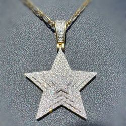 Jewelry 10k solid Yellow Gold Figaro link 17.25” Chain diamond 2.0CTW necklace 8.50grams 2.65mm Big Star Pendant Charm