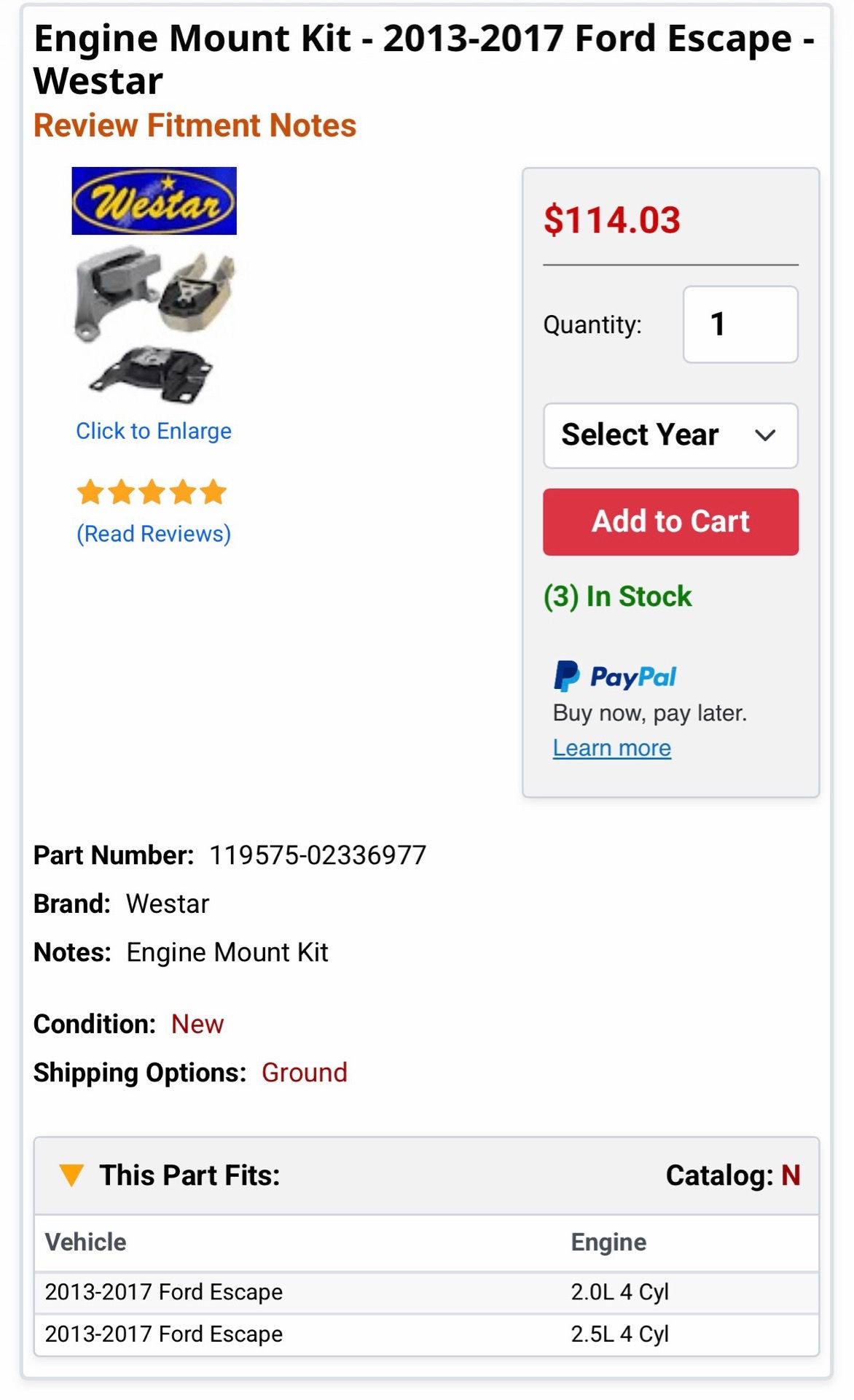 Engine Mount Kit - 2013-2017 Ford Escape - Westar