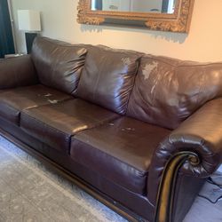 Faux Leather Hide A Bed Sofa — Needs Tlc