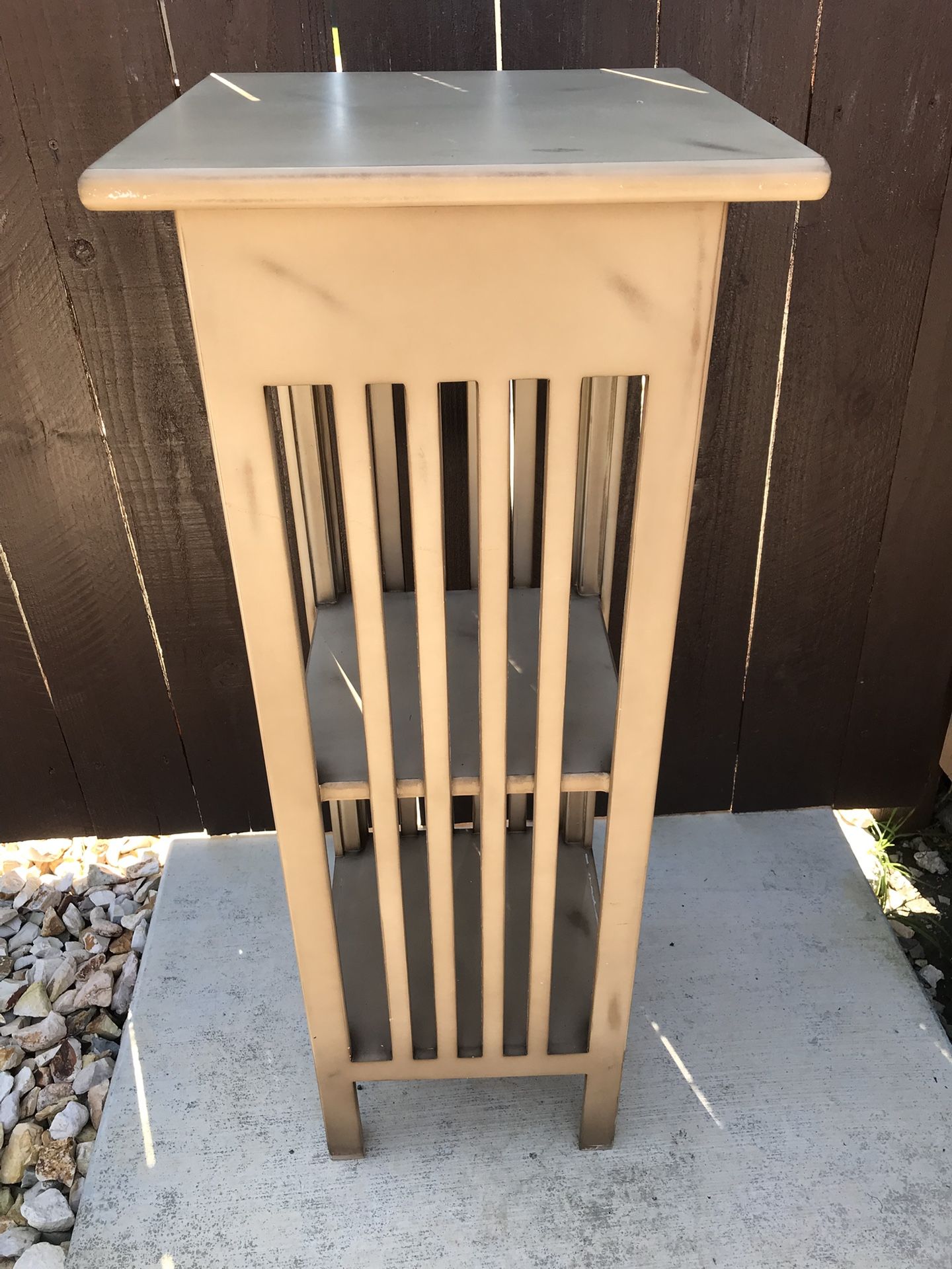 TALL TABLE - 14”X14”X 3FT TALL WITH TWO SHELVES