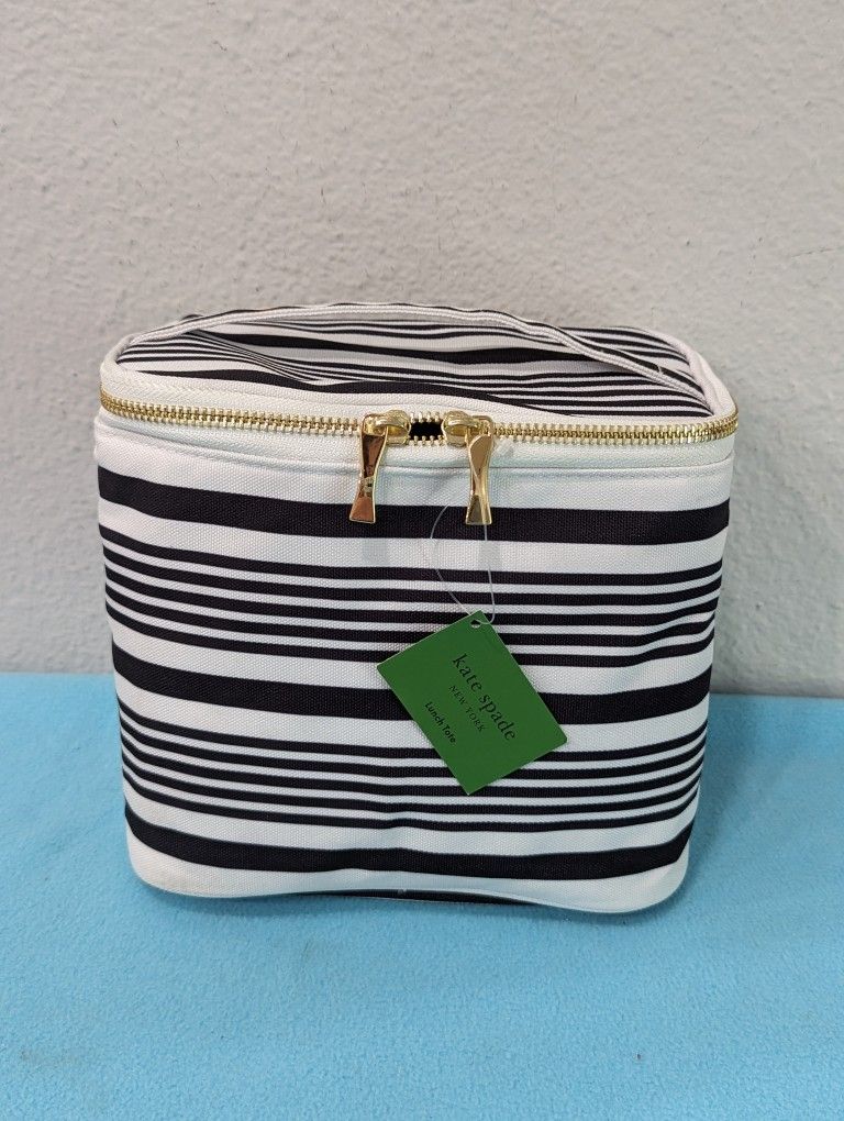 Kate Spade Stripe Lunch Bag/ Tote Black & White Insulated Brand New