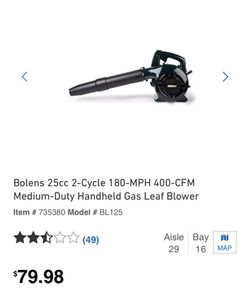 Black+decker 180 MPH 400 CFM 25 CC GAS 2-Cycle Handheld Leaf Blower