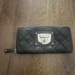 Calvin Klein Y2K Black Leather Zipper Wallet 3 Compartment 