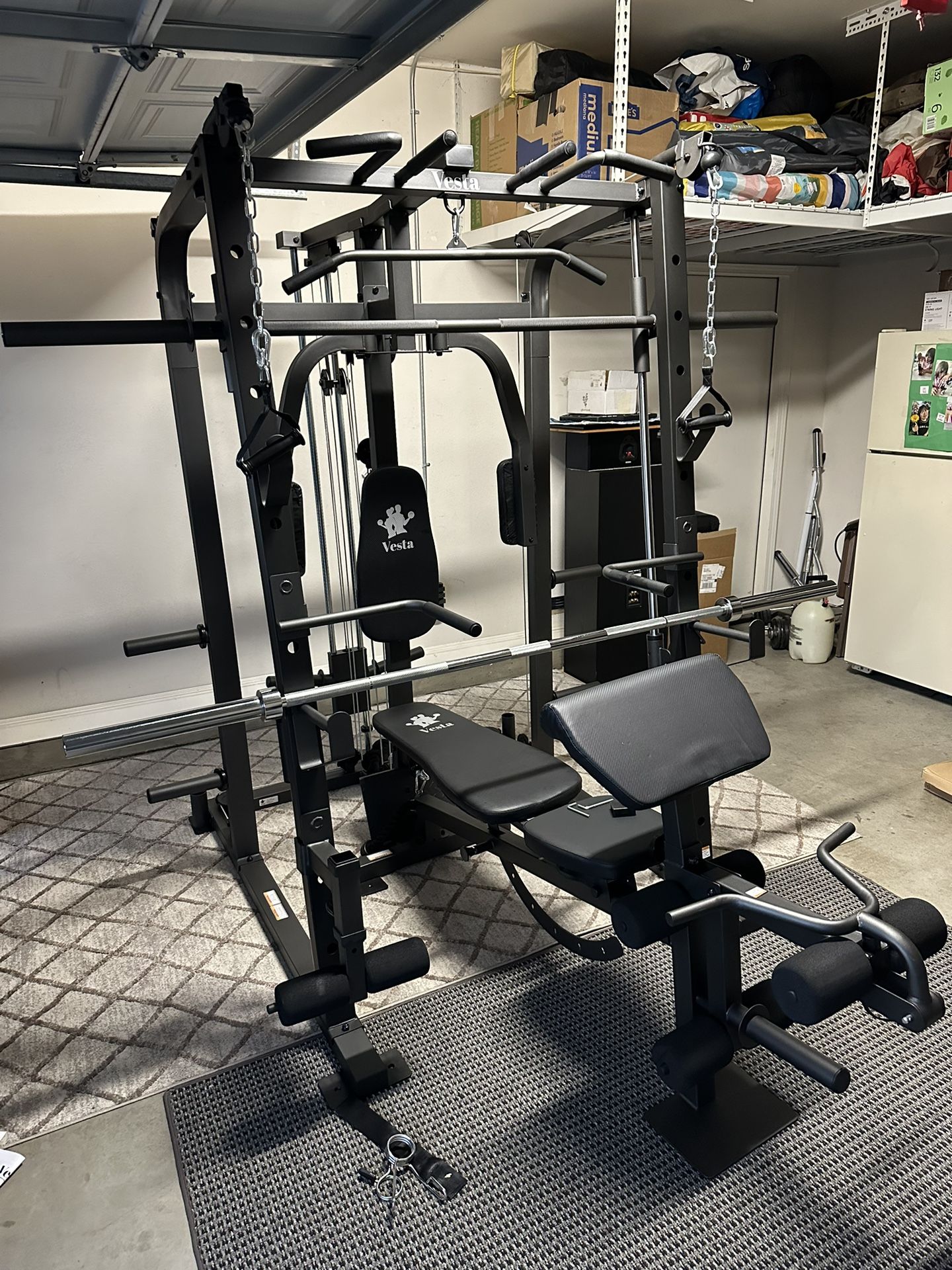 Vesta Fitness Smith Machine 1001 w/Bench Attachment | 230lb Bumpers Olympic Weights | 7ft Olympic Bar | Fitness | Gym Equipment | FREE DELIVERY đźšš