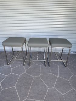 Set of 3 Gray / Chrome Barstools - Model home furniture