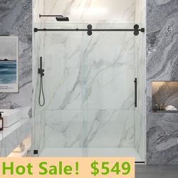 60 in. W x 76 in. H Double Sliding Semi-Frameless Shower Door with Smooth Sliding and 3/8 in. Glass