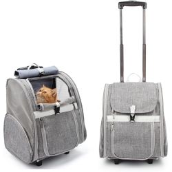 DENZUS Cat Backpack with Wheels Carrier – Ventilated Travel Pack for Cats & Small Pets