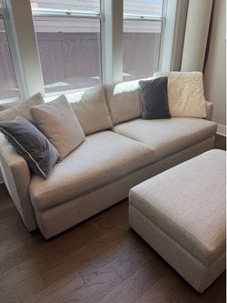 Crate & Barrel Lounge Sofa + Storage Ottoman