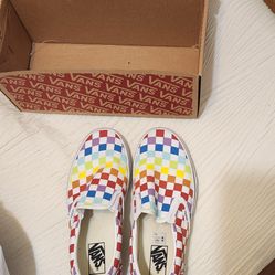Women's Size 9.5 Vans Rainbow Checkered Slip-On Shoes