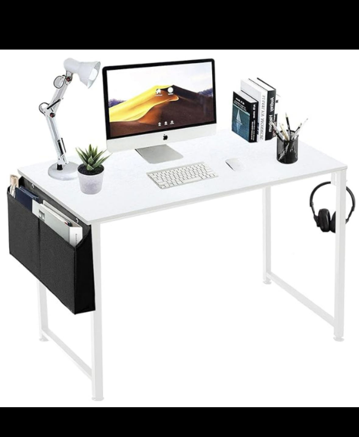 Lufeiya White Computer Desk for Bedroom – 40 inch Simple Modern Study Table Kid Girls Student Home Office Writing Desk, White