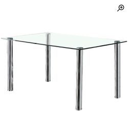 Landen Glass Top Metal Base Dining Table from Wayfair