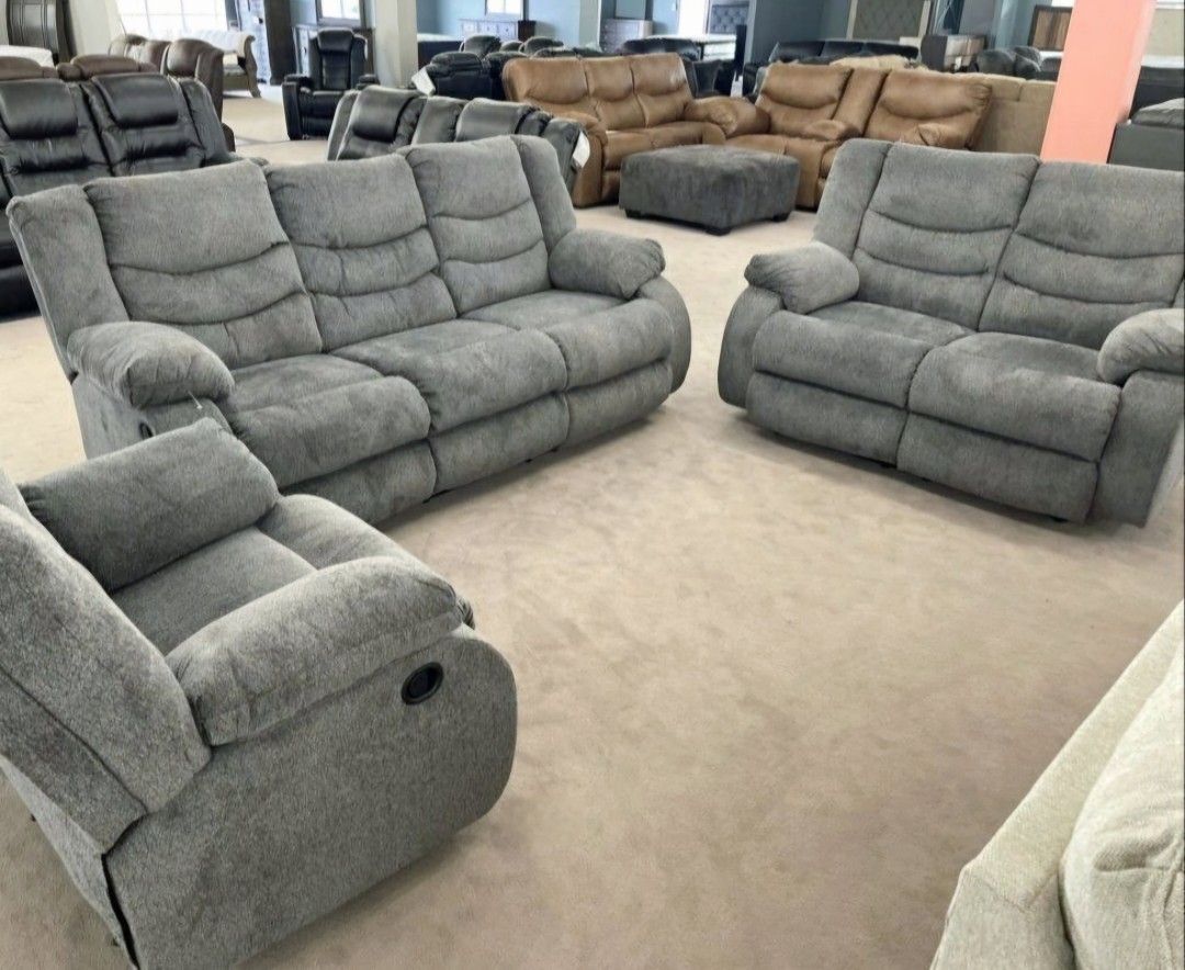 Tulen Gray,Mocha,Chocolate Reclining Sofa And Loveseat 