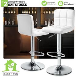 Set of 2 Leather Swivel Adjustable Bar Stool Kitchen White Counter Height Chair πβοΈ